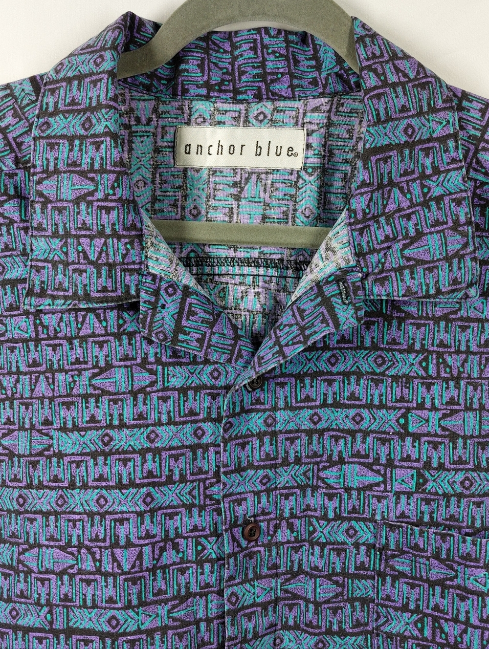 Vintage Anchor Blue 90's Shirt Men's 2XL Tribal Beach Button Short Sleeves